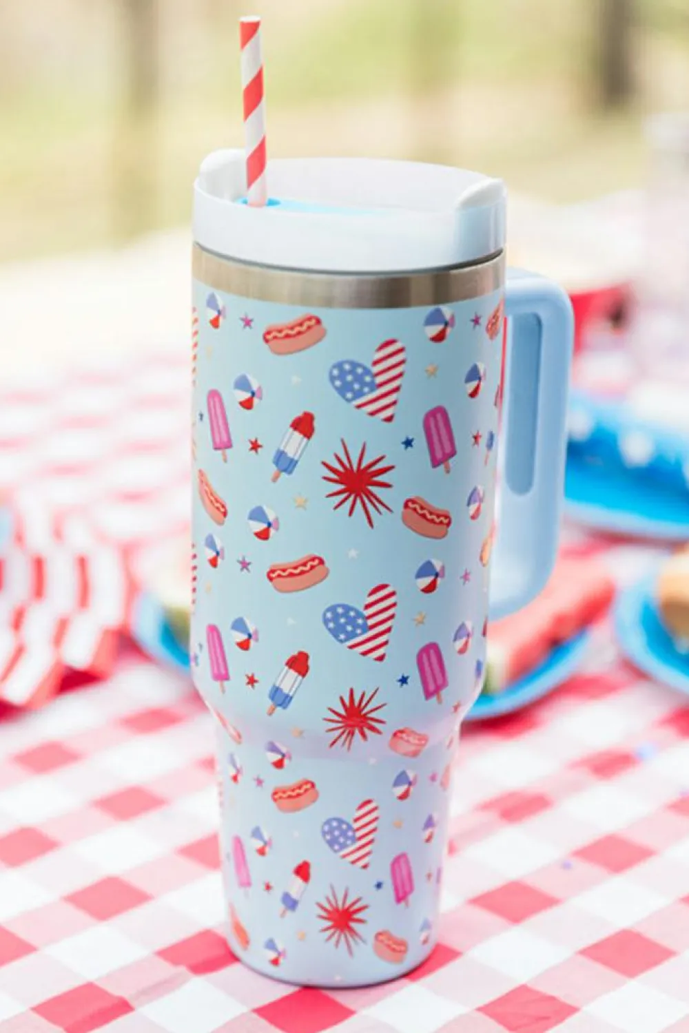 Online Dear-Lover Flag Day Fun Pattern Cup with Handle 40oz Beau Blue