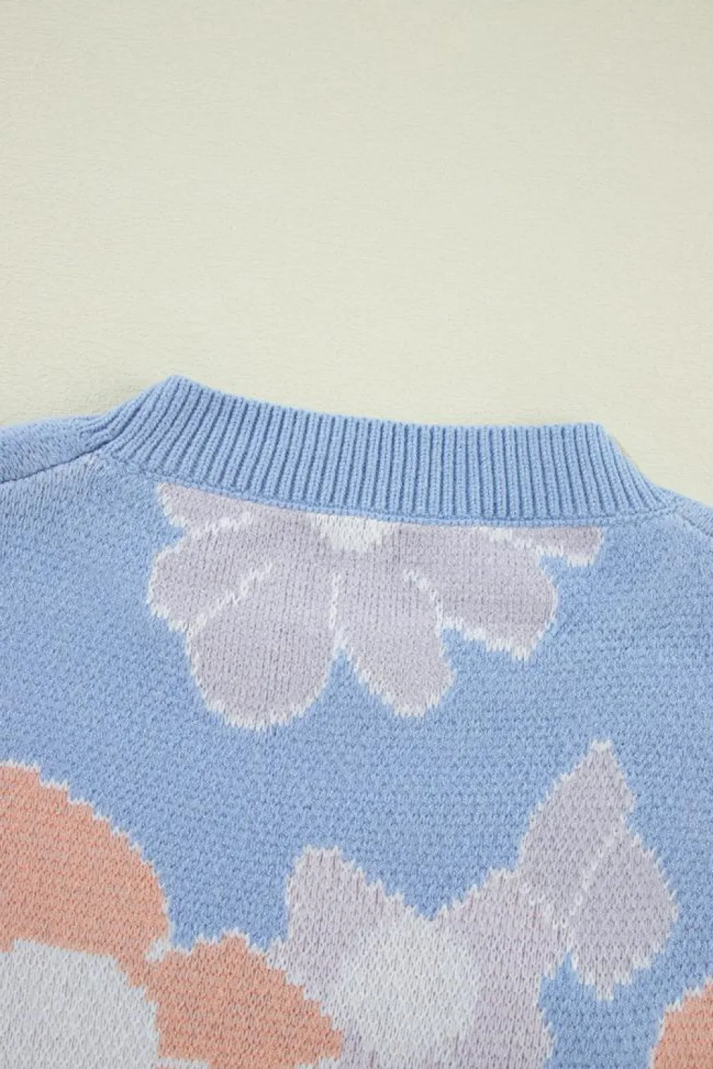 Best Dear-Lover Floral O Neck Drop Shoulder Knitted Sweater Beau Blue