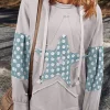 Online Dear-Lover Floral Patchwork Star Pattern Drawstring Hoodie Beau Blue