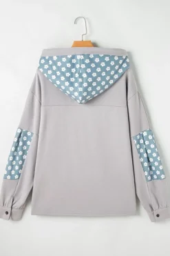 Online Dear-Lover Floral Patchwork Star Pattern Drawstring Hoodie Beau Blue