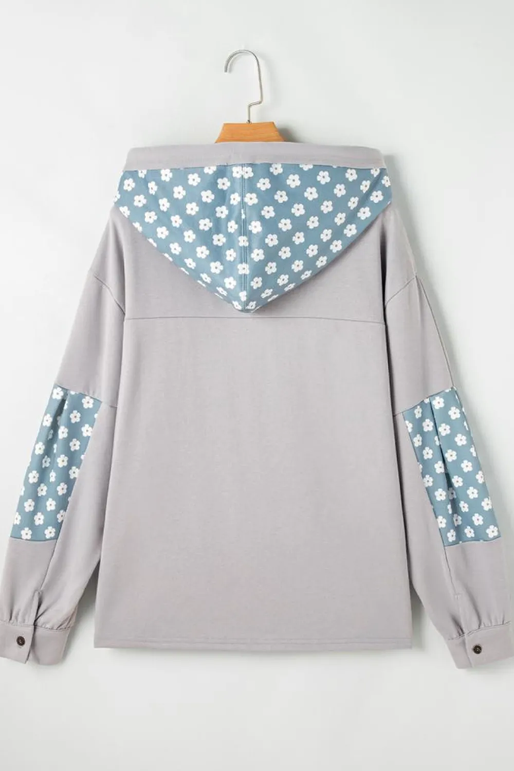 Online Dear-Lover Floral Patchwork Star Pattern Drawstring Hoodie Beau Blue