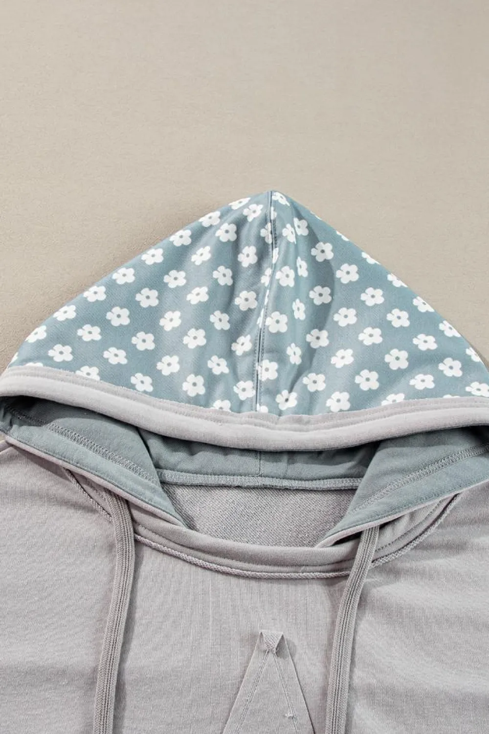 Online Dear-Lover Floral Patchwork Star Pattern Drawstring Hoodie Beau Blue