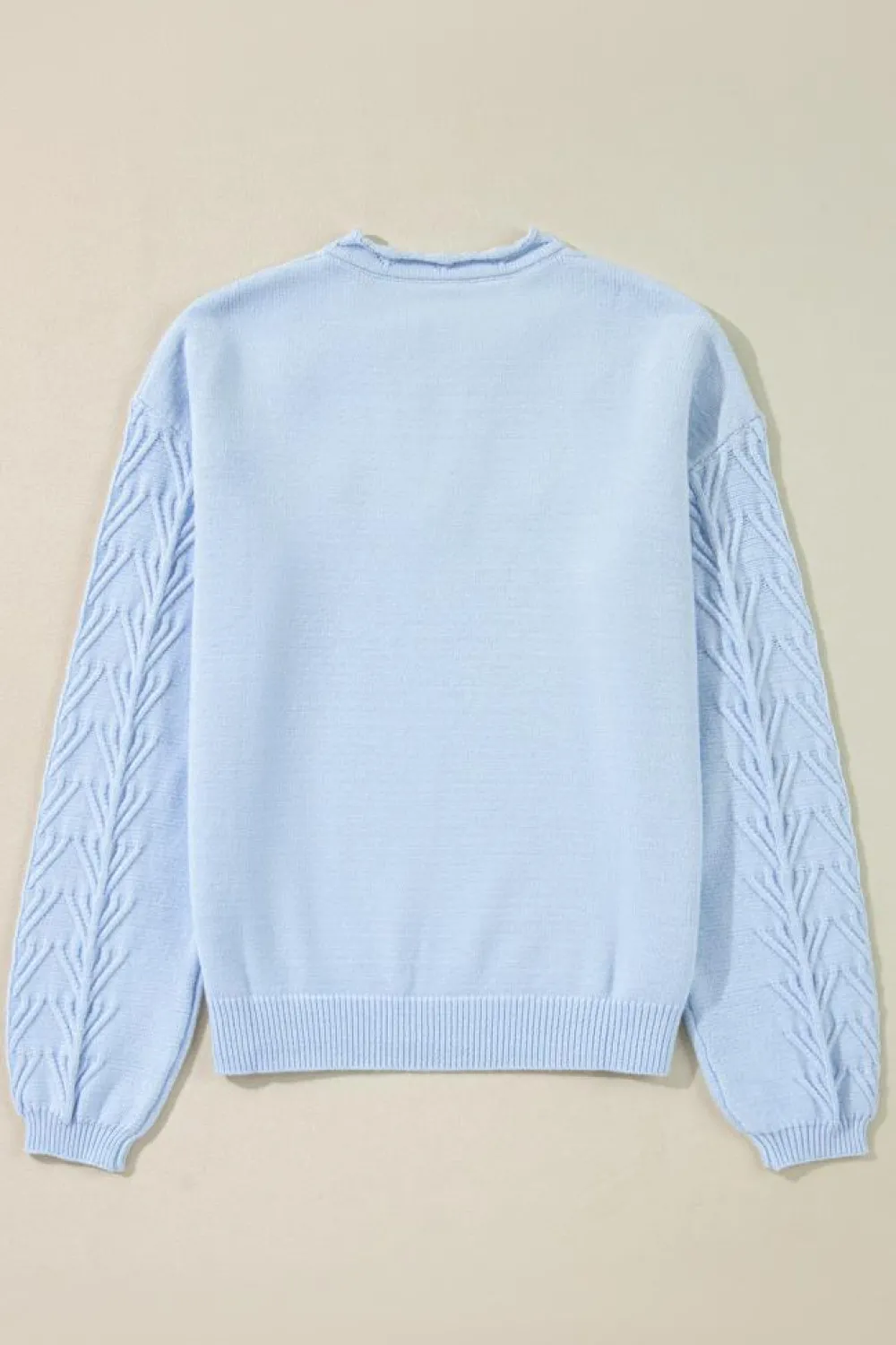 New Dear-Lover Flower Detail Knitted Notched Neck Sweater Beau Blue