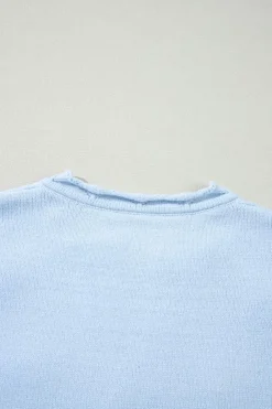 New Dear-Lover Flower Detail Knitted Notched Neck Sweater Beau Blue