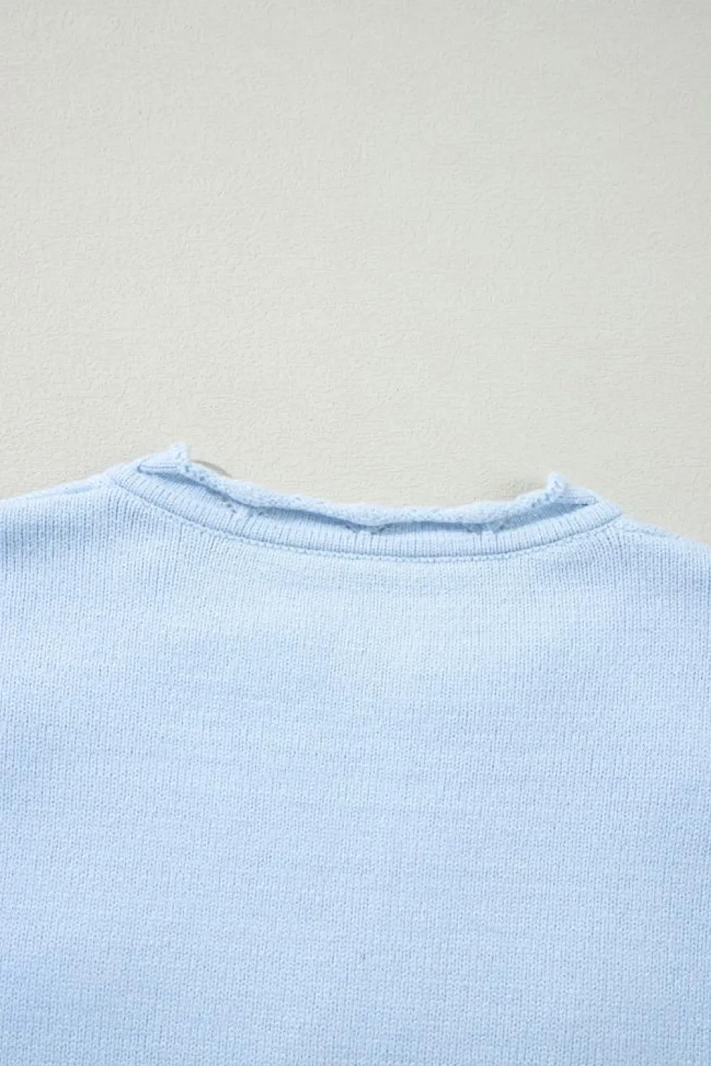 New Dear-Lover Flower Detail Knitted Notched Neck Sweater Beau Blue