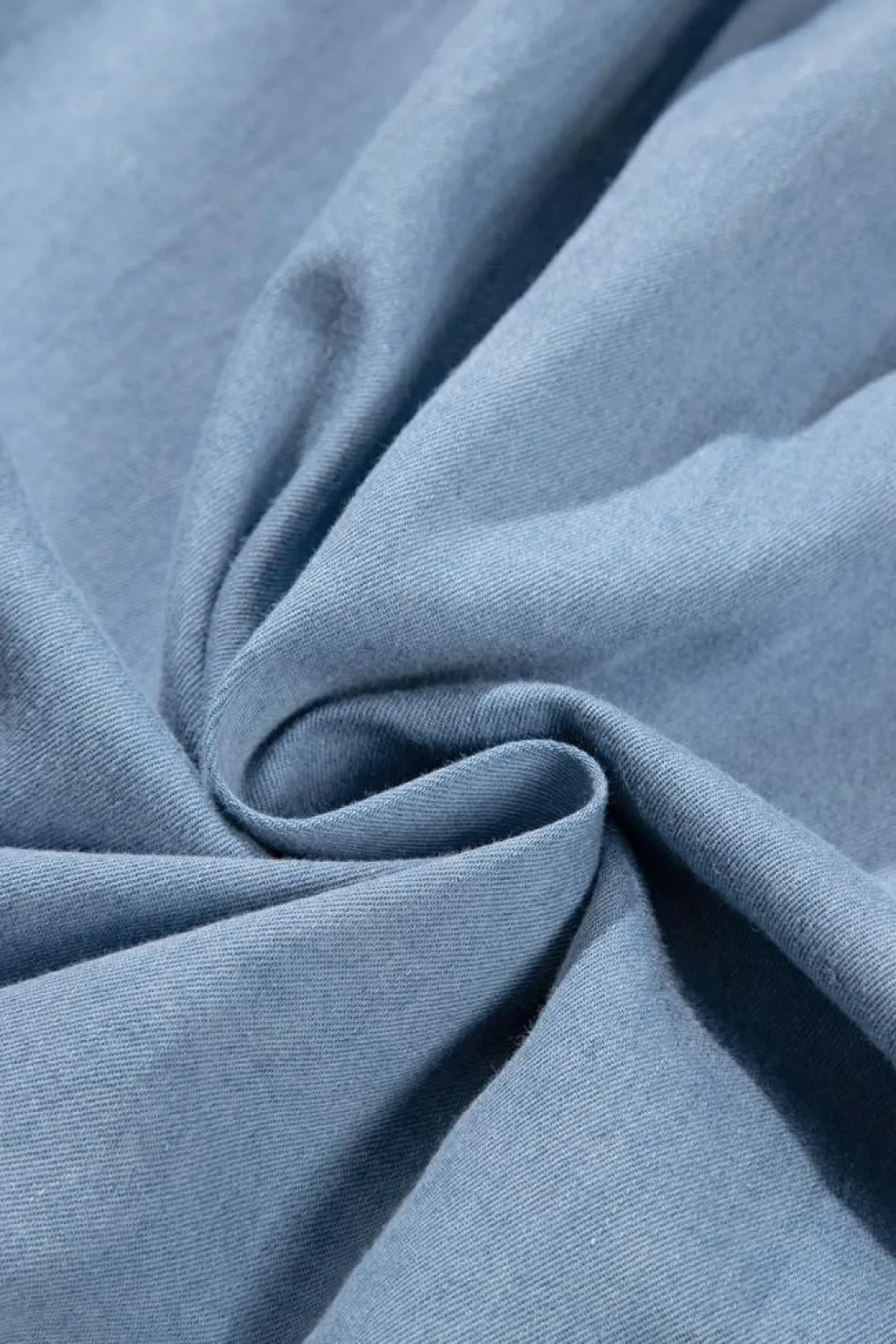 Online Dear-Lover Frilly Pleated Button Back Retro Chambray Top Beau Blue