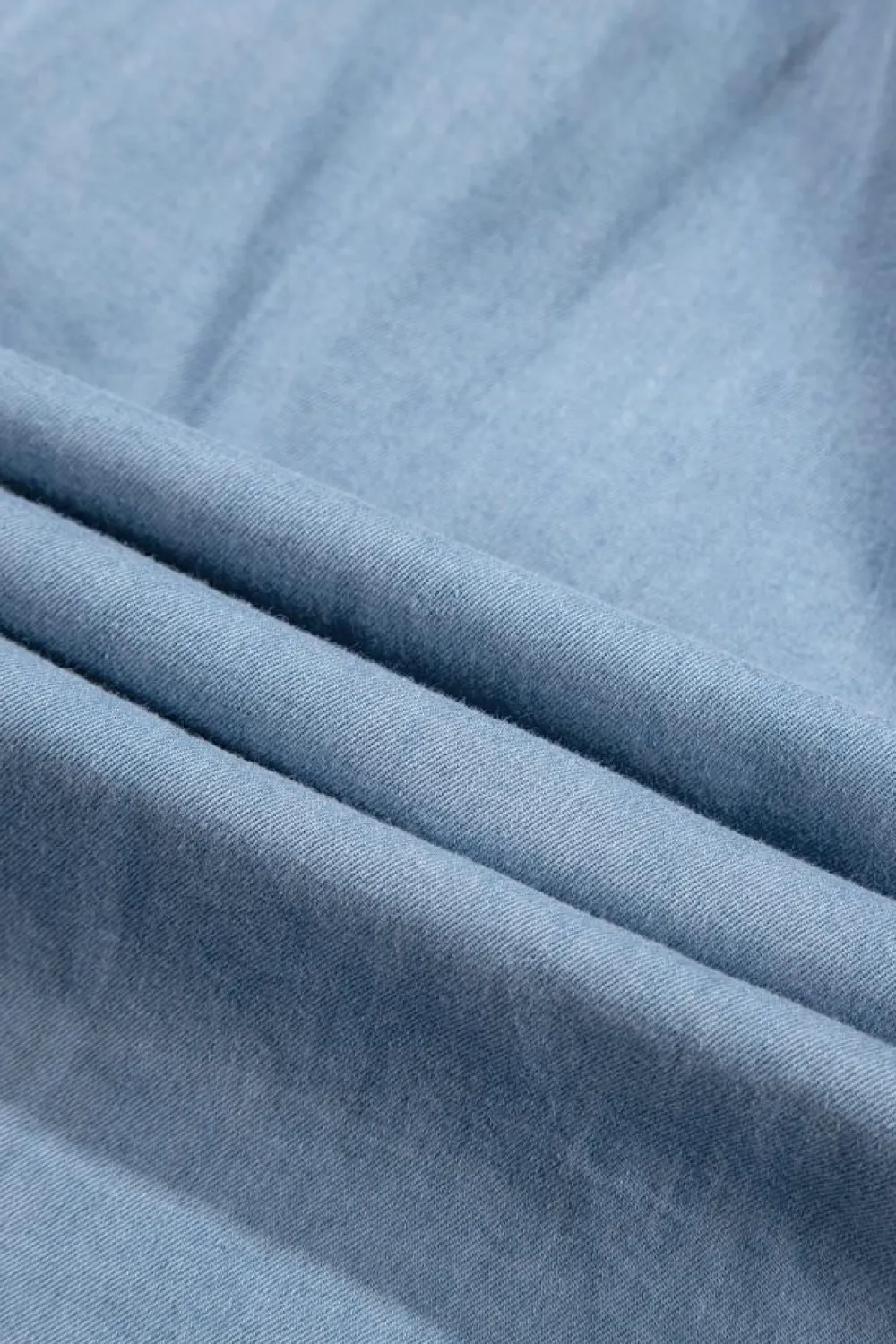 Online Dear-Lover Frilly Pleated Button Back Retro Chambray Top Beau Blue