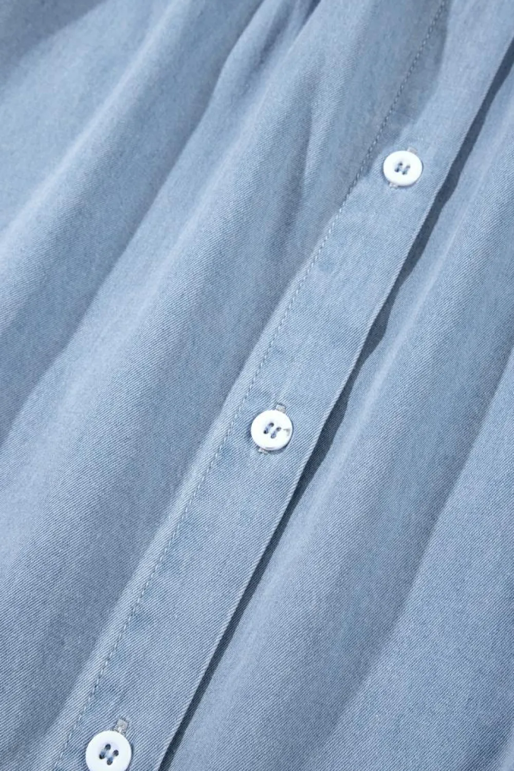Online Dear-Lover Frilly Pleated Button Back Retro Chambray Top Beau Blue