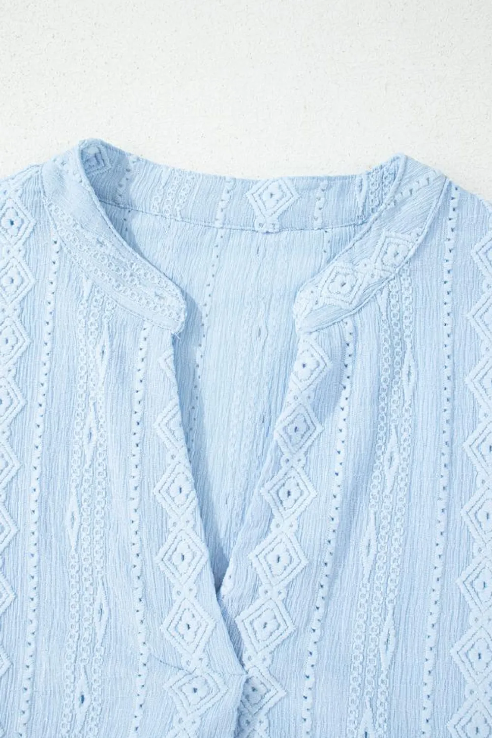 Hot Dear-Lover Jacquard Texture Flared Short Sleeve Notched Neck Mini Dress Beau Blue