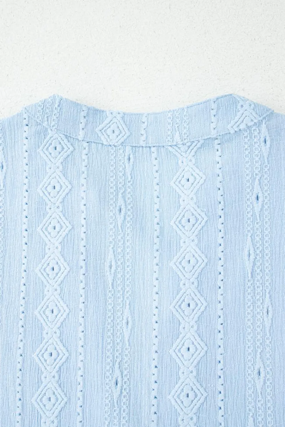 Hot Dear-Lover Jacquard Texture Flared Short Sleeve Notched Neck Mini Dress Beau Blue