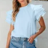 New Dear-Lover Layered Ric Rac Cap Sleeve Filled Neck Blouse Beau Blue