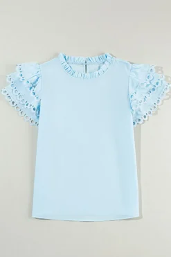 New Dear-Lover Layered Ric Rac Cap Sleeve Filled Neck Blouse Beau Blue