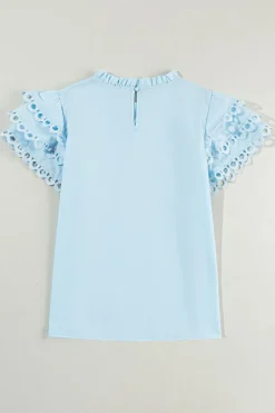 New Dear-Lover Layered Ric Rac Cap Sleeve Filled Neck Blouse Beau Blue