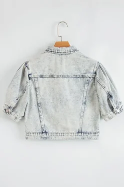 Outlet Dear-Lover Light Wash Buttoned Chest Pocket Puff Sleeve Denim Jacket Beau Blue