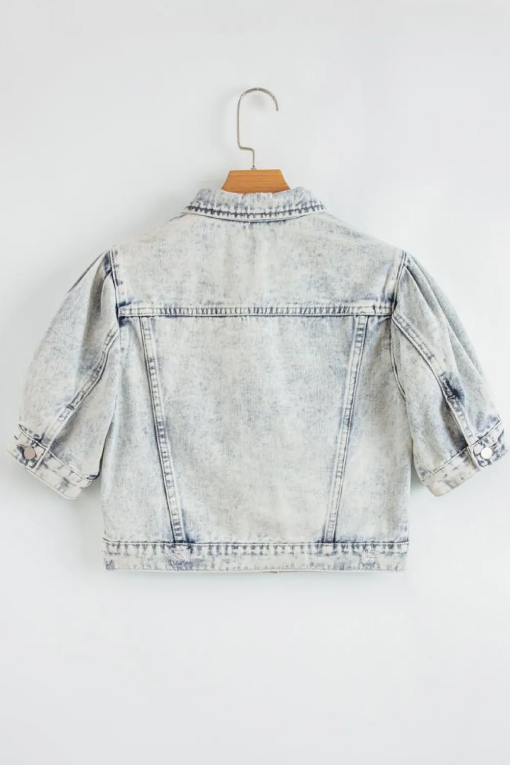Outlet Dear-Lover Light Wash Buttoned Chest Pocket Puff Sleeve Denim Jacket Beau Blue