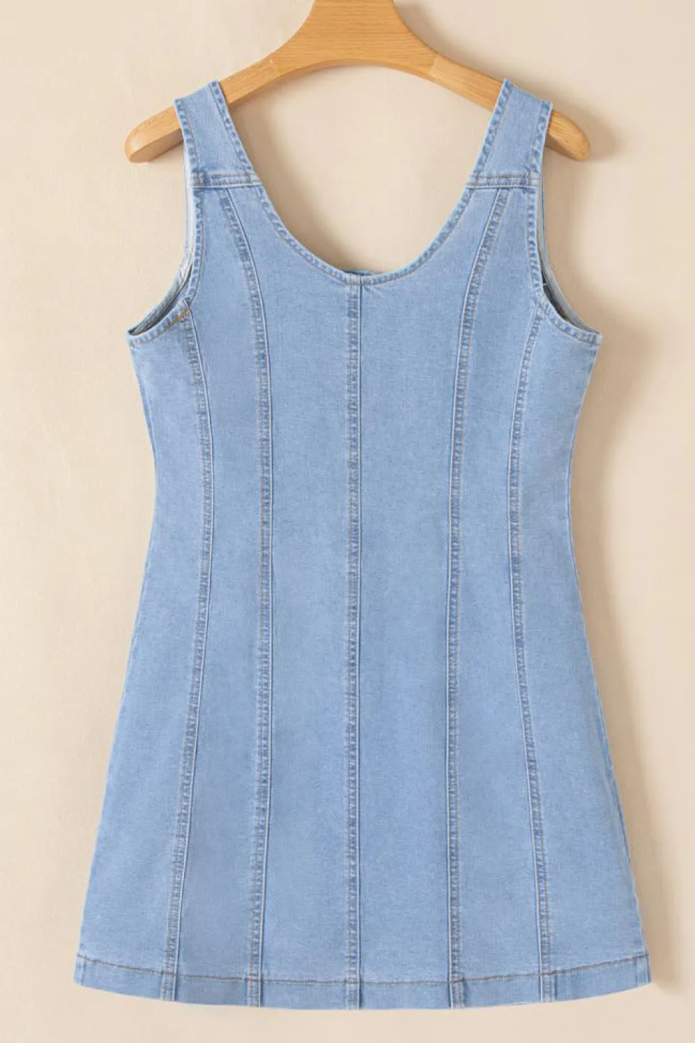 Discount Dear-Lover Light Wash Denim Buttoned Front Chest Pockets Sleeveless Slim Mini Dress Beau Blue