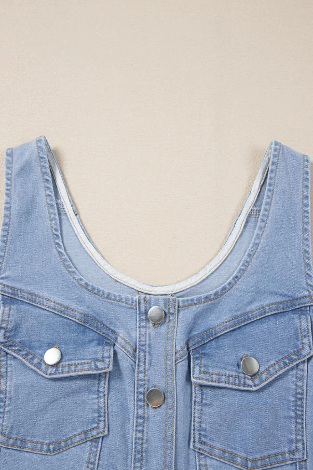 Discount Dear-Lover Light Wash Denim Buttoned Front Chest Pockets Sleeveless Slim Mini Dress Beau Blue