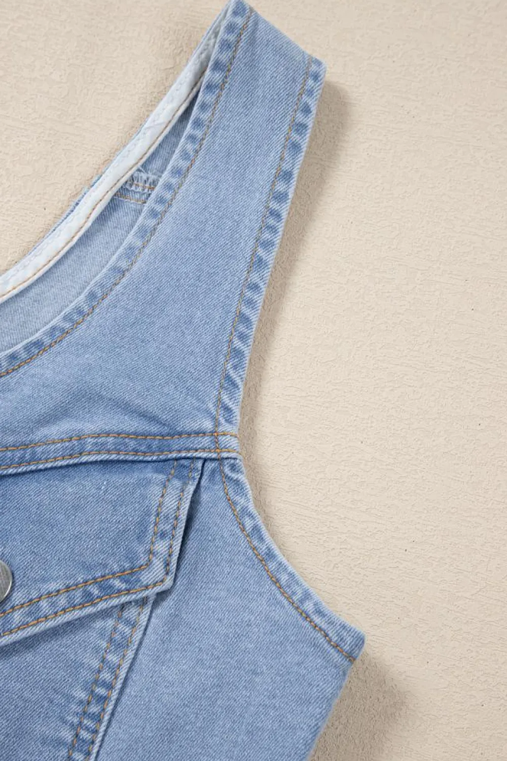 Discount Dear-Lover Light Wash Denim Buttoned Front Chest Pockets Sleeveless Slim Mini Dress Beau Blue