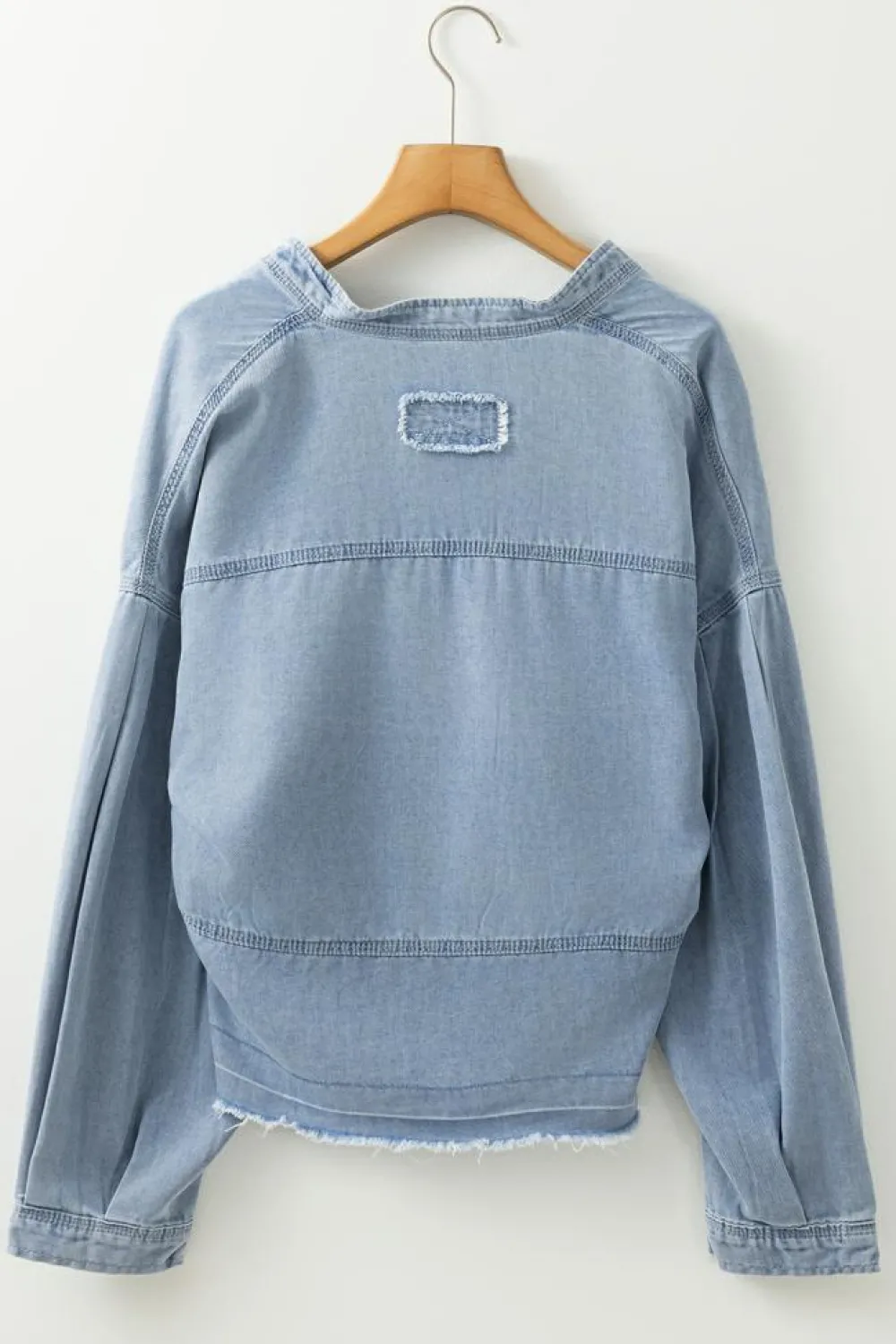 Outlet Dear-Lover Light Wash Exposed Stitching Raw Hem V Neck Denim Top Beau Blue