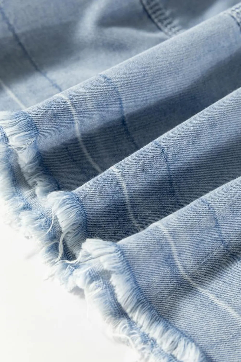 Outlet Dear-Lover Light Wash Exposed Stitching Raw Hem V Neck Denim Top Beau Blue