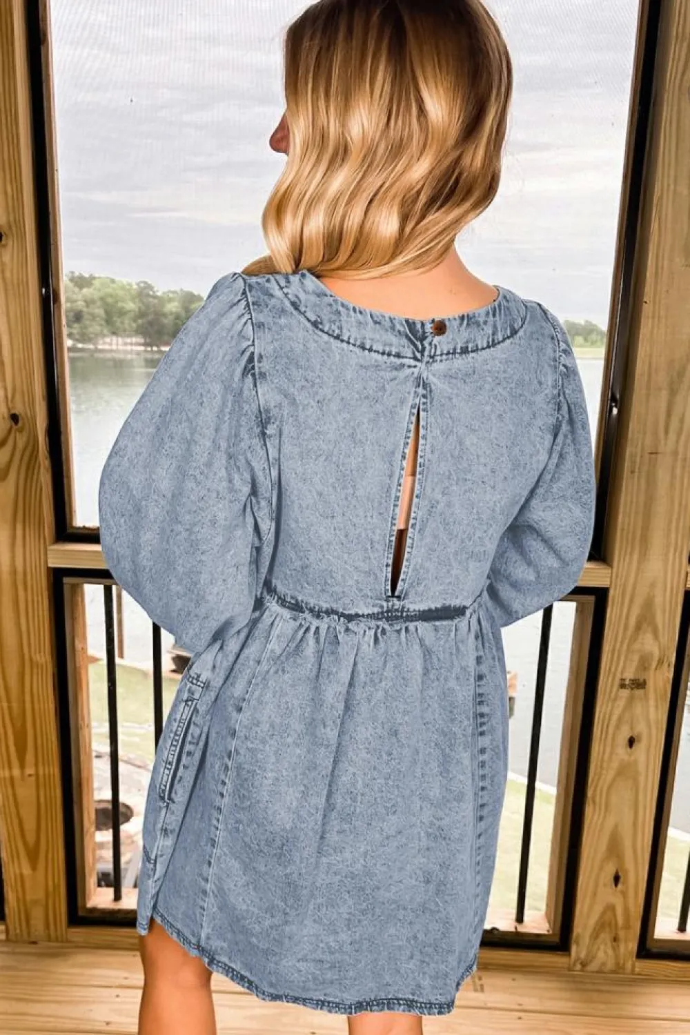 Fashion Dear-Lover Light Wash High Waist Loose Fit Denim Mini Dress Beau Blue