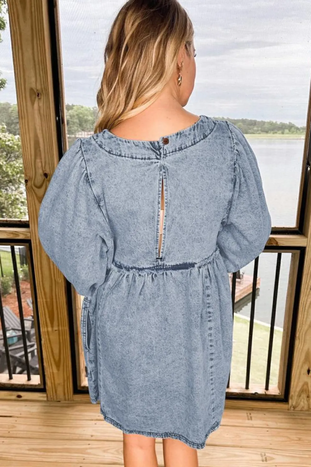 Fashion Dear-Lover Light Wash High Waist Loose Fit Denim Mini Dress Beau Blue
