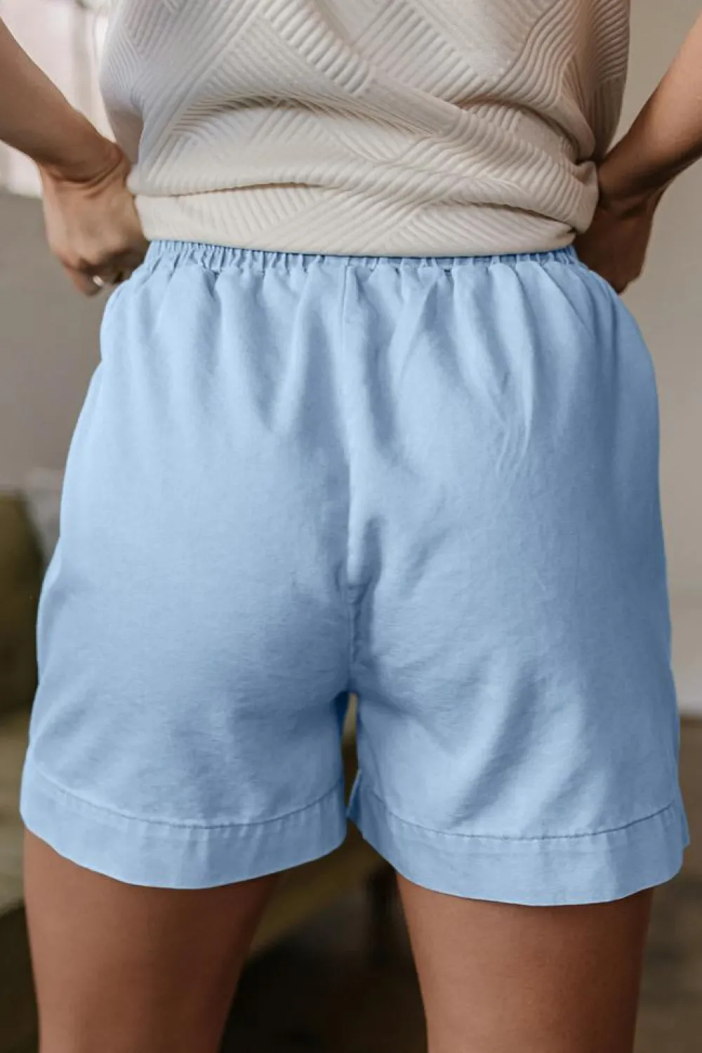 Sale Dear-Lover Light Wash Pocketed Wide Leg Denim Shorts Beau Blue