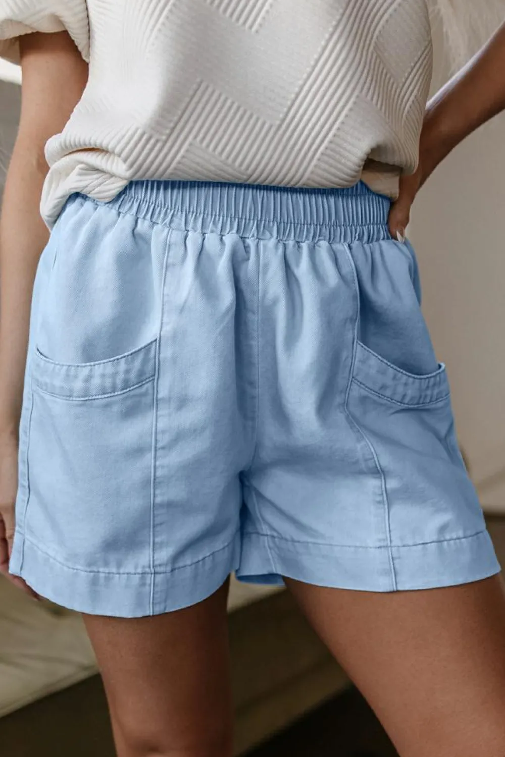 Sale Dear-Lover Light Wash Pocketed Wide Leg Denim Shorts Beau Blue