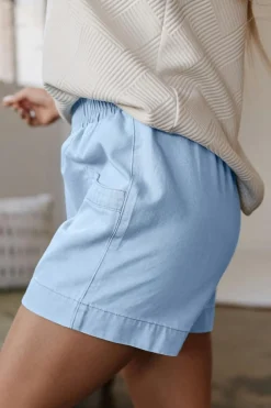Sale Dear-Lover Light Wash Pocketed Wide Leg Denim Shorts Beau Blue