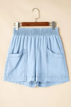 Sale Dear-Lover Light Wash Pocketed Wide Leg Denim Shorts Beau Blue