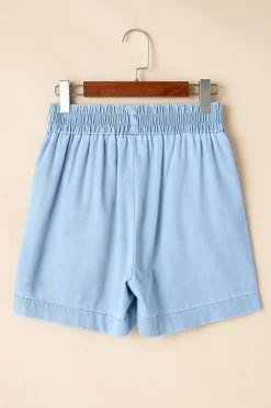 Sale Dear-Lover Light Wash Pocketed Wide Leg Denim Shorts Beau Blue