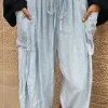 Outlet Dear-Lover Light Wash Side Pockets Elastic High Waist Wide Leg Oversized Jeans Beau Blue