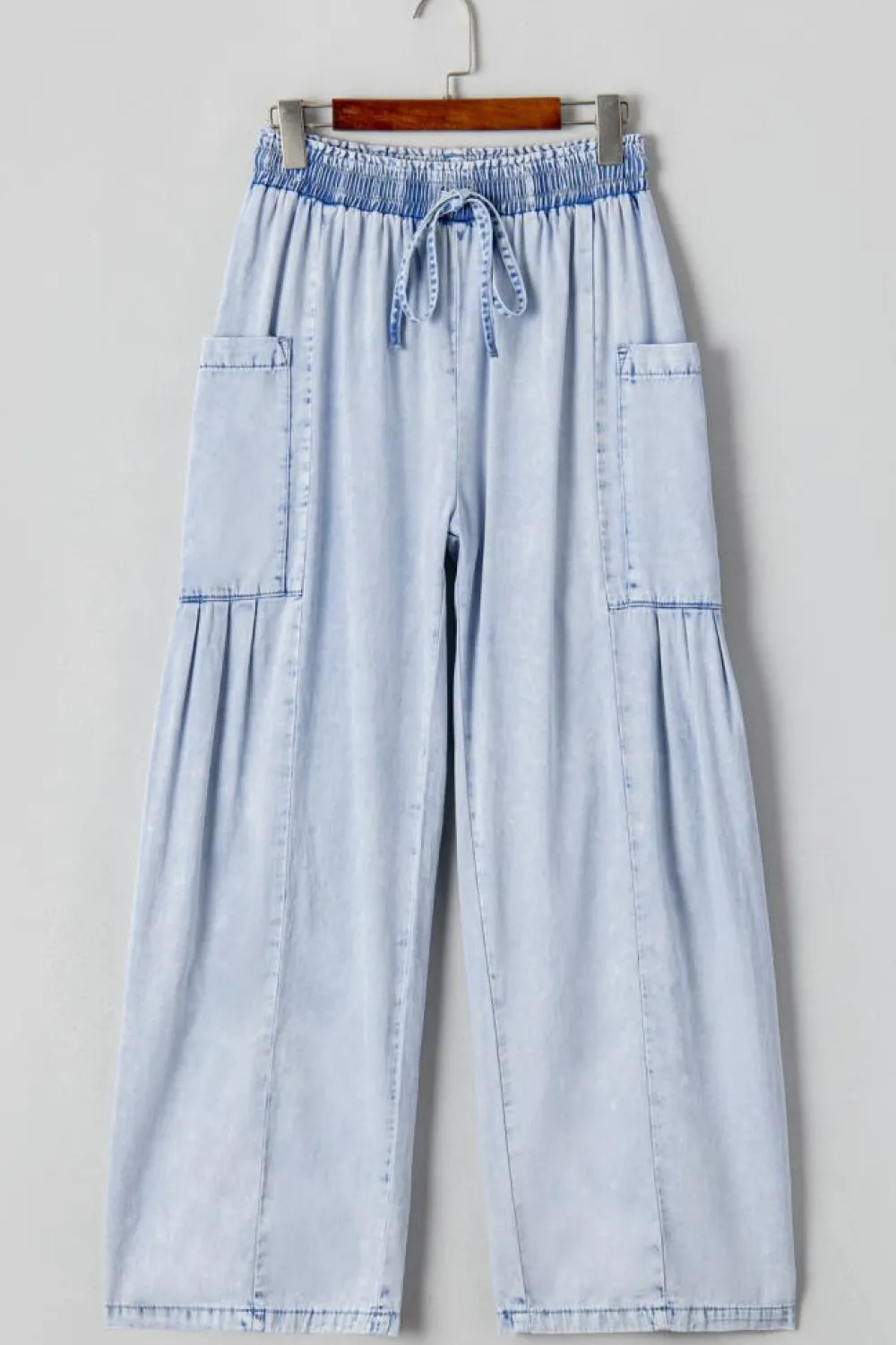 Outlet Dear-Lover Light Wash Side Pockets Elastic High Waist Wide Leg Oversized Jeans Beau Blue