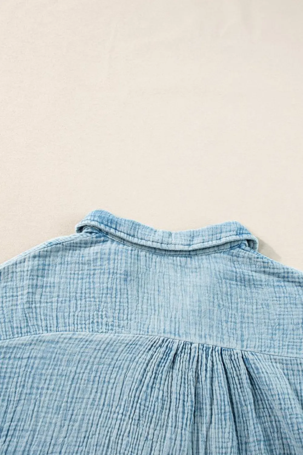 Fashion Dear-Lover Mineral Wash Crinkle Split Neck Raw Hem Tiered Dress Beau Blue