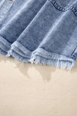Discount Dear-Lover Mineral Wash Long Sleeve Button Up Raw Hem Pocketed Denim Dress Beau Blue