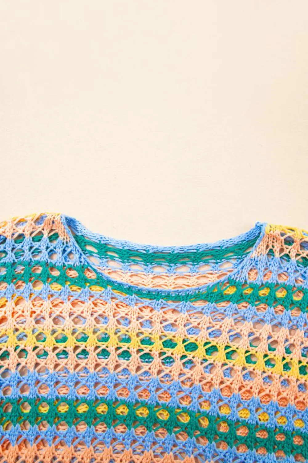 New Dear-Lover Multi Stripe Open Knit Sweater Beach Cover Up Beau Blue