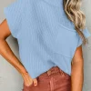 Best Dear-Lover Patch Pocket Ribbed Knit Short Sleeve Sweater Beau Blue