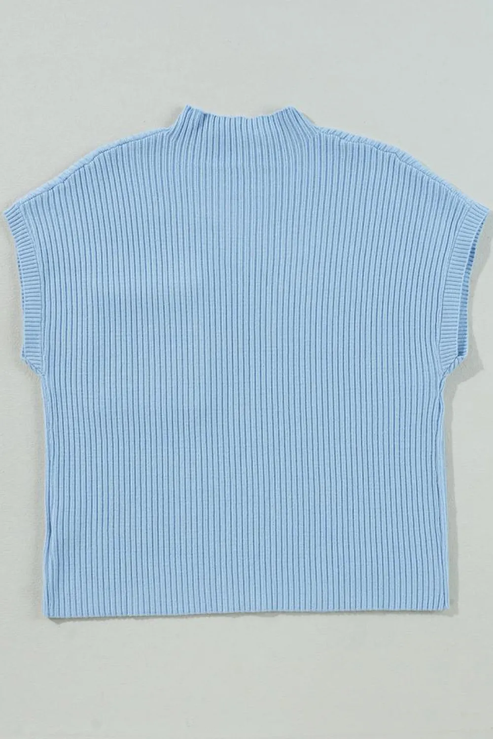 Best Dear-Lover Patch Pocket Ribbed Knit Short Sleeve Sweater Beau Blue
