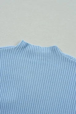 Best Dear-Lover Patch Pocket Ribbed Knit Short Sleeve Sweater Beau Blue