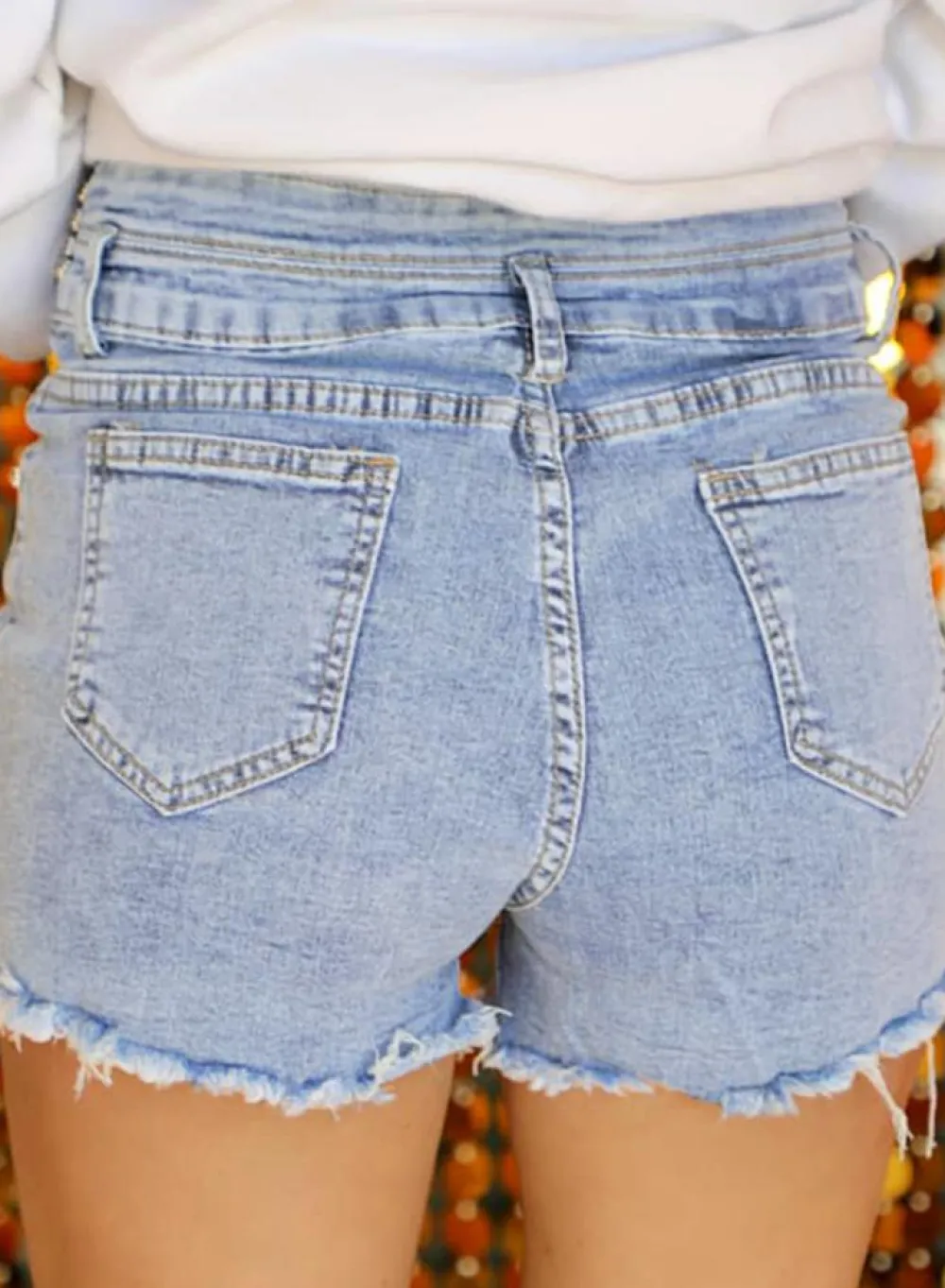 New Dear-Lover Rhinestone Light Wash Raw Hem High Waist Denim Shorts Beau Blue