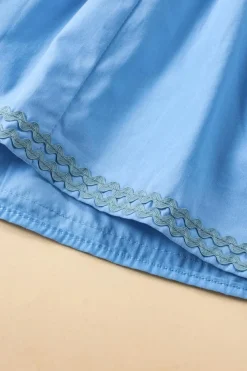 Discount Dear-Lover Ric Rac Colorblock Flutter Sleeve V Neck Tiered Dress Beau Blue