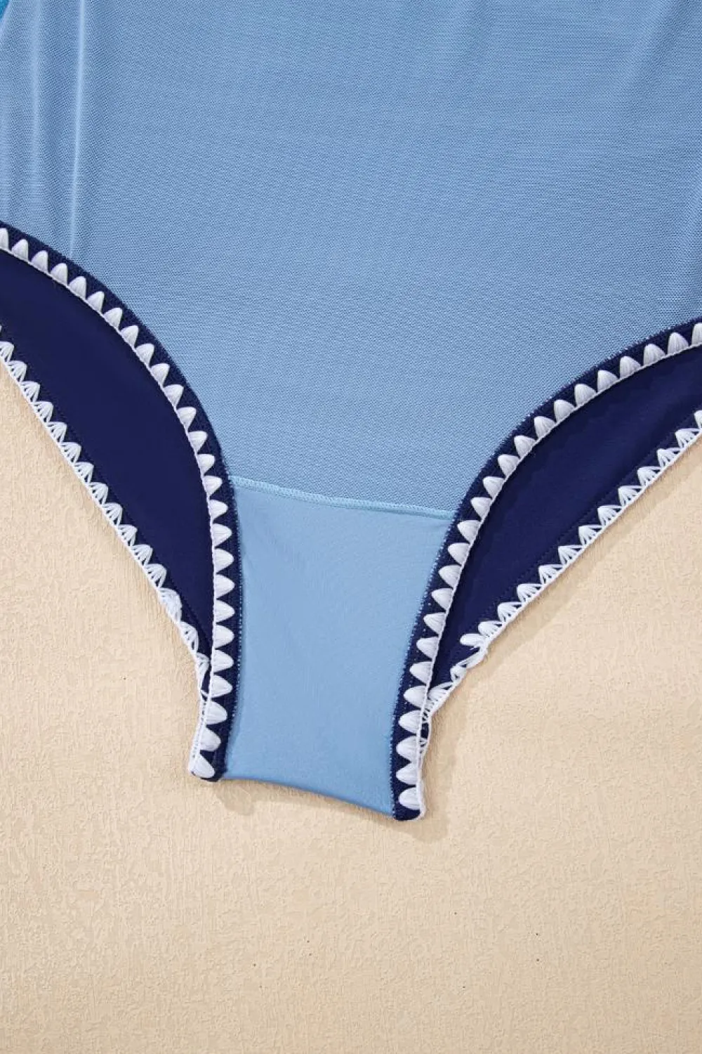 Clearance Dear-Lover Ric Rac Trim Contrasted Patchwork Cutout One Piece Swimsuit Beau Blue