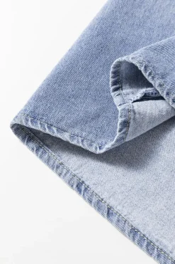 Clearance Dear-Lover Ruffled Long Sleeve Buttoned Denim Shirt Beau Blue