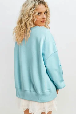 Discount Dear-Lover Sequined Bowknot Drop Shoulder Oversized Sweatshirt Beau Blue