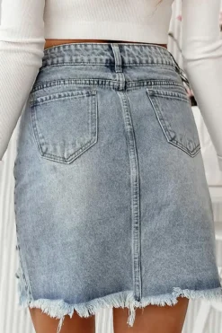 Sale Dear-Lover Shimmer Heart Pattern Distressed Denim Mini Skirt Beau Blue