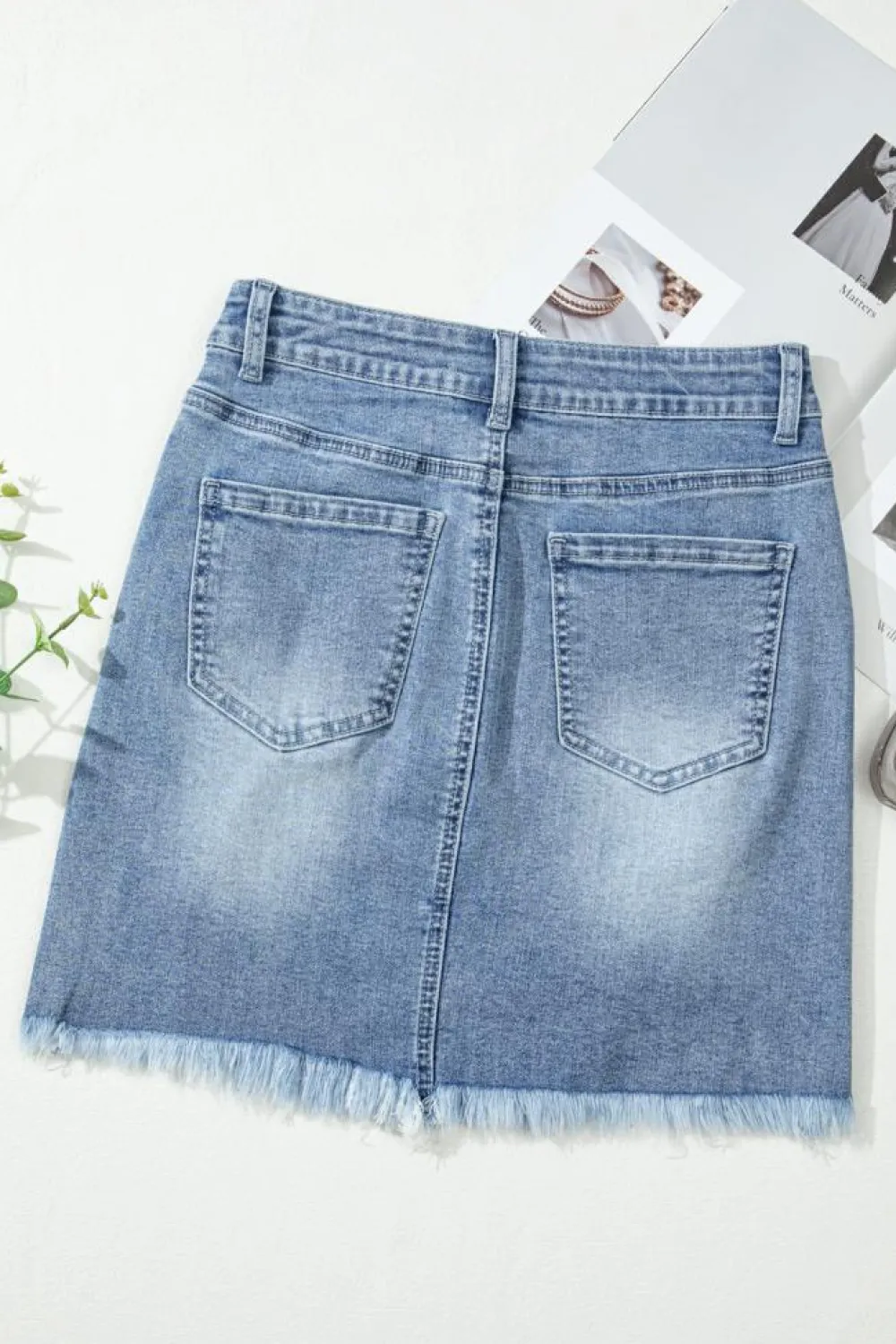 Sale Dear-Lover Shimmer Heart Pattern Distressed Denim Mini Skirt Beau Blue