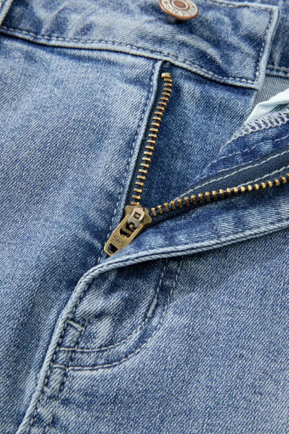 Sale Dear-Lover Shimmer Heart Pattern Distressed Denim Mini Skirt Beau Blue