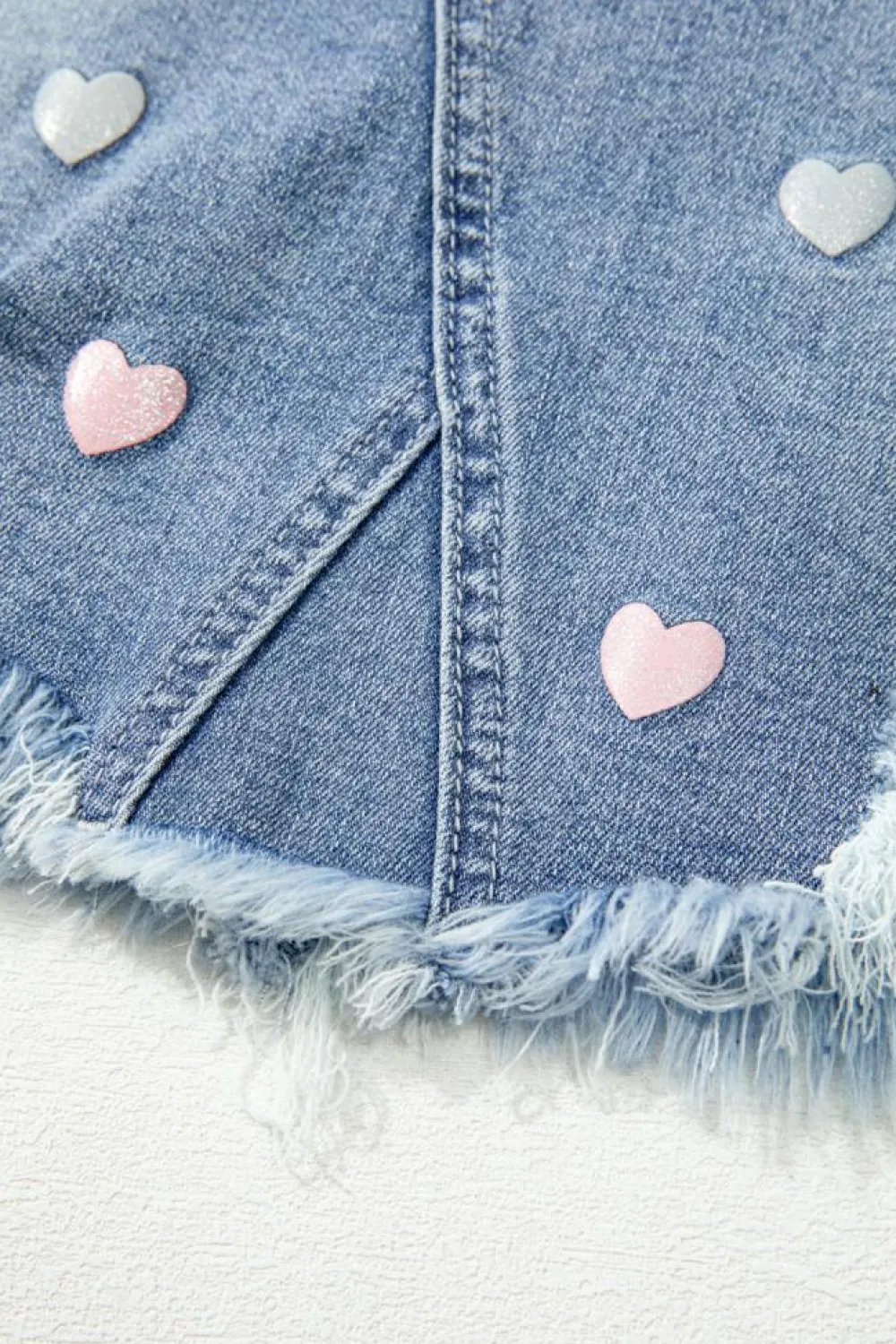 Sale Dear-Lover Shimmer Heart Pattern Distressed Denim Mini Skirt Beau Blue