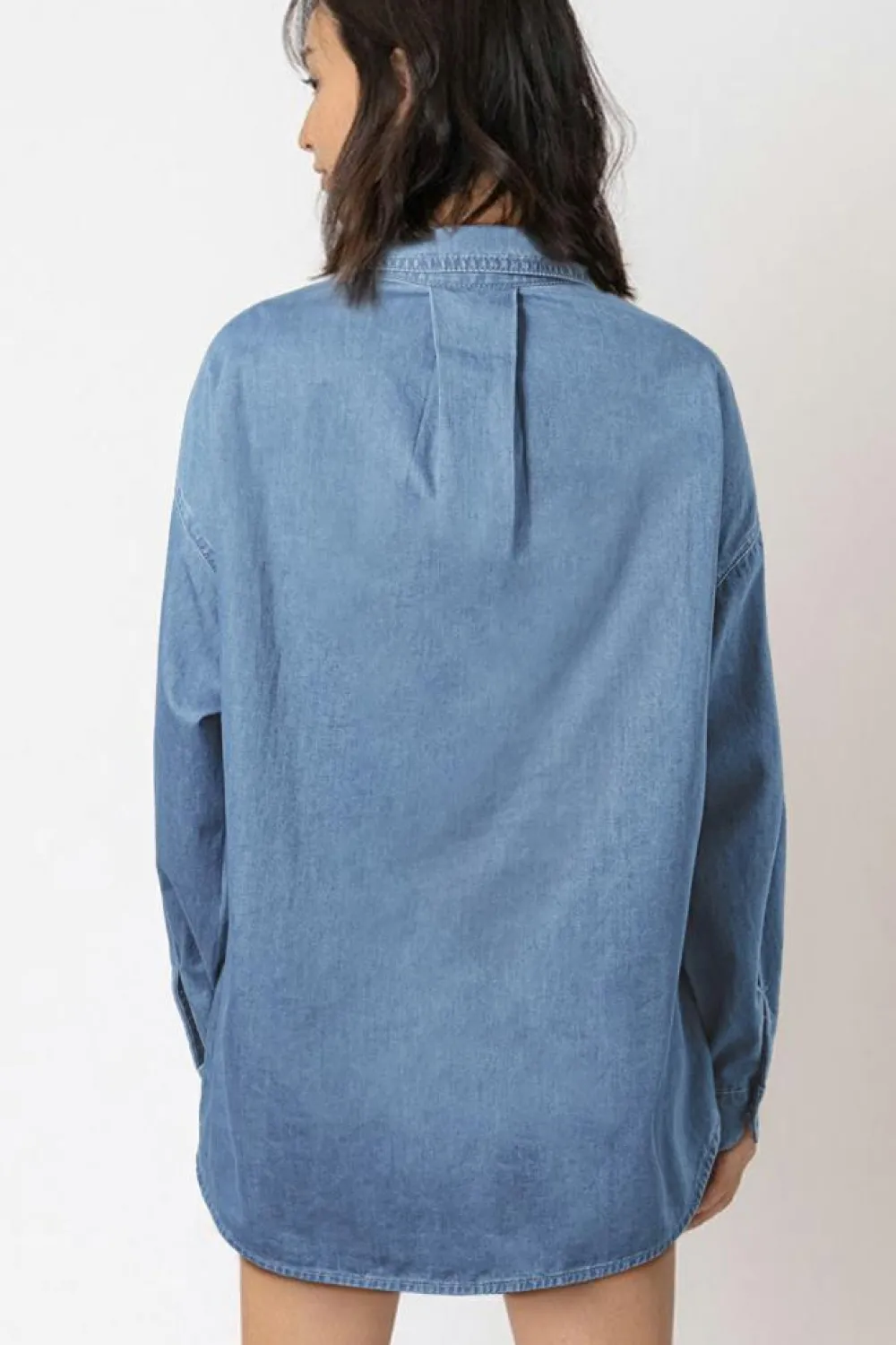Best Dear-Lover Solid Color Oversized Patched Pocket Buttoned Shirt Beau Blue