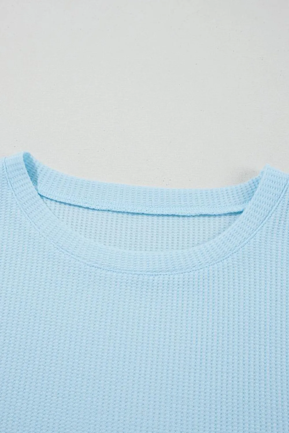 Fashion Dear-Lover Solid Color Textured Frilly Ruffle Patchwork Blouse Beau Blue
